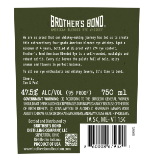 Brother's Bond American Blended Rye Whiskey 750ml